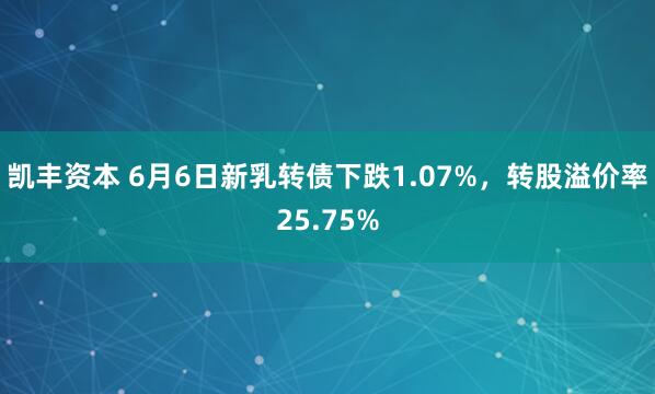 凯丰资本 6月6日新乳转债下跌1.07%，转股溢价率25.75%