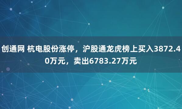 创通网 杭电股份涨停，沪股通龙虎榜上买入3872.40万元，卖出6783.27万元